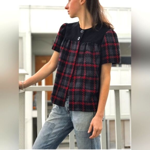 Badgley Mischka wool blend plaid cropped jacket S - Picture 1 of 10